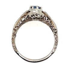 Art Deco Sapphire Ring 1/2ct Round Solitaire Filigree Original 1930's Antique