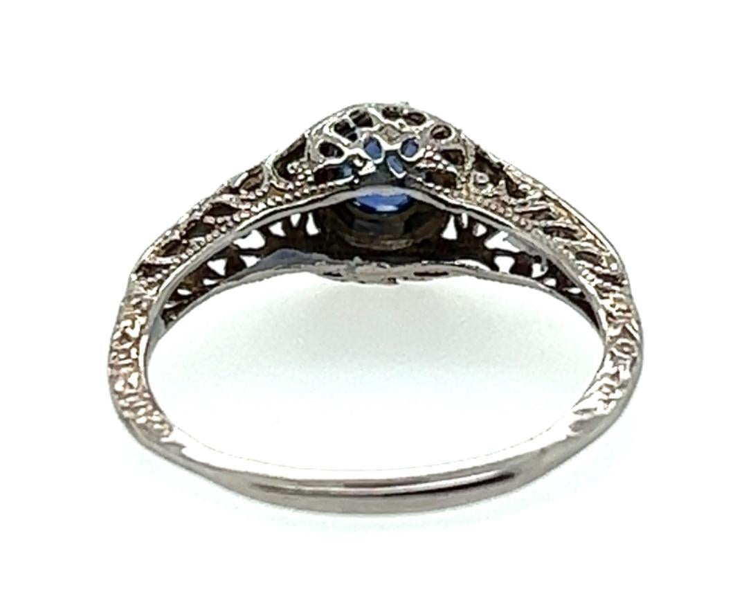 Art Deco Sapphire Ring 1/2ct Round Solitaire Filigree Original 1930's Antique For Sale 1