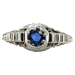 Art Deco Sapphire Ring 1/2ct Round Solitaire Filigree Original 1930's Vintage