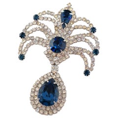 Vintage Sapphire Crystal Rhinestone Brooch, circa 1950s
