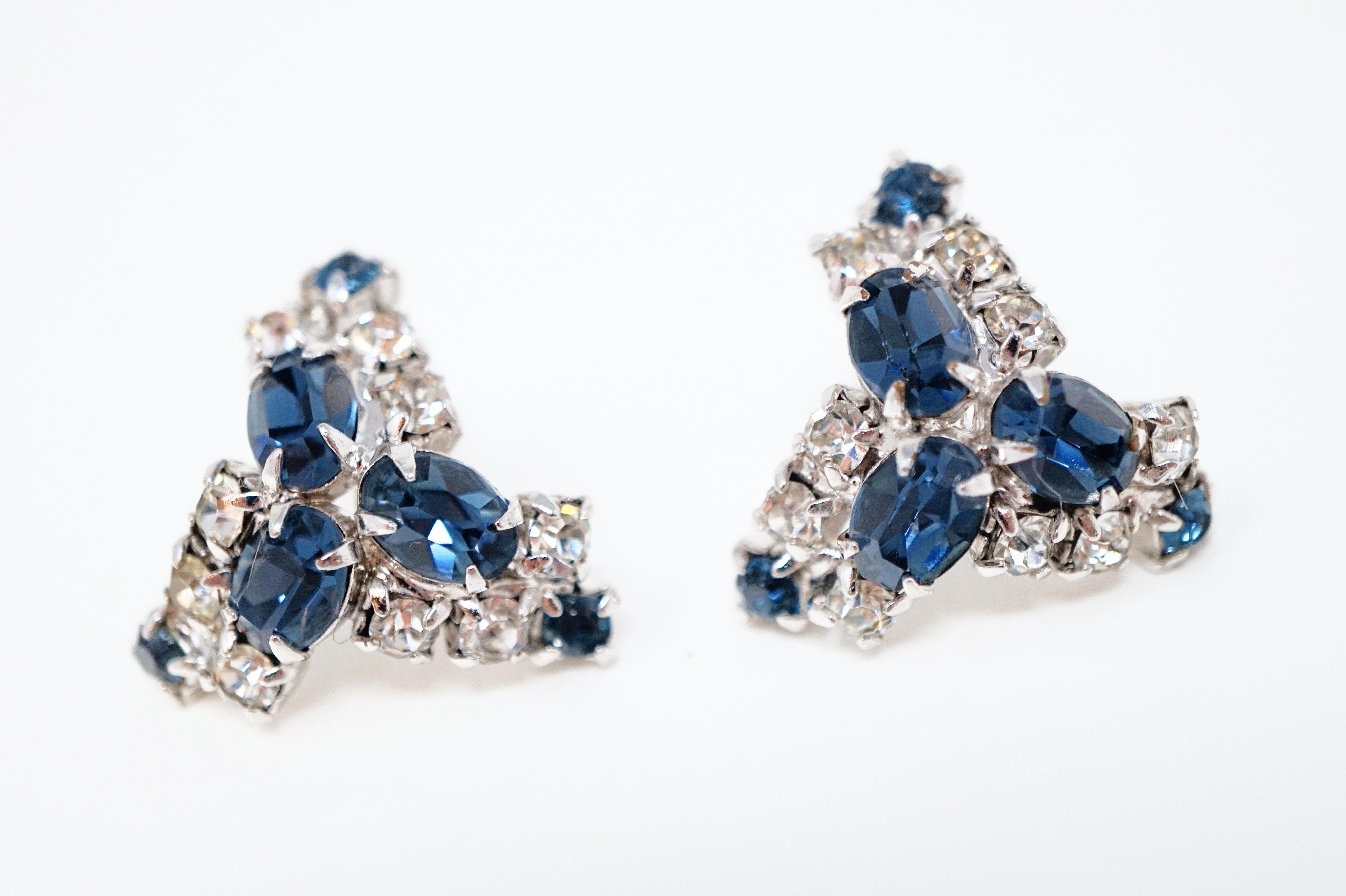 Vintage Sapphire Crystal Rhinestone Earrings, circa 1950s For Sale 4