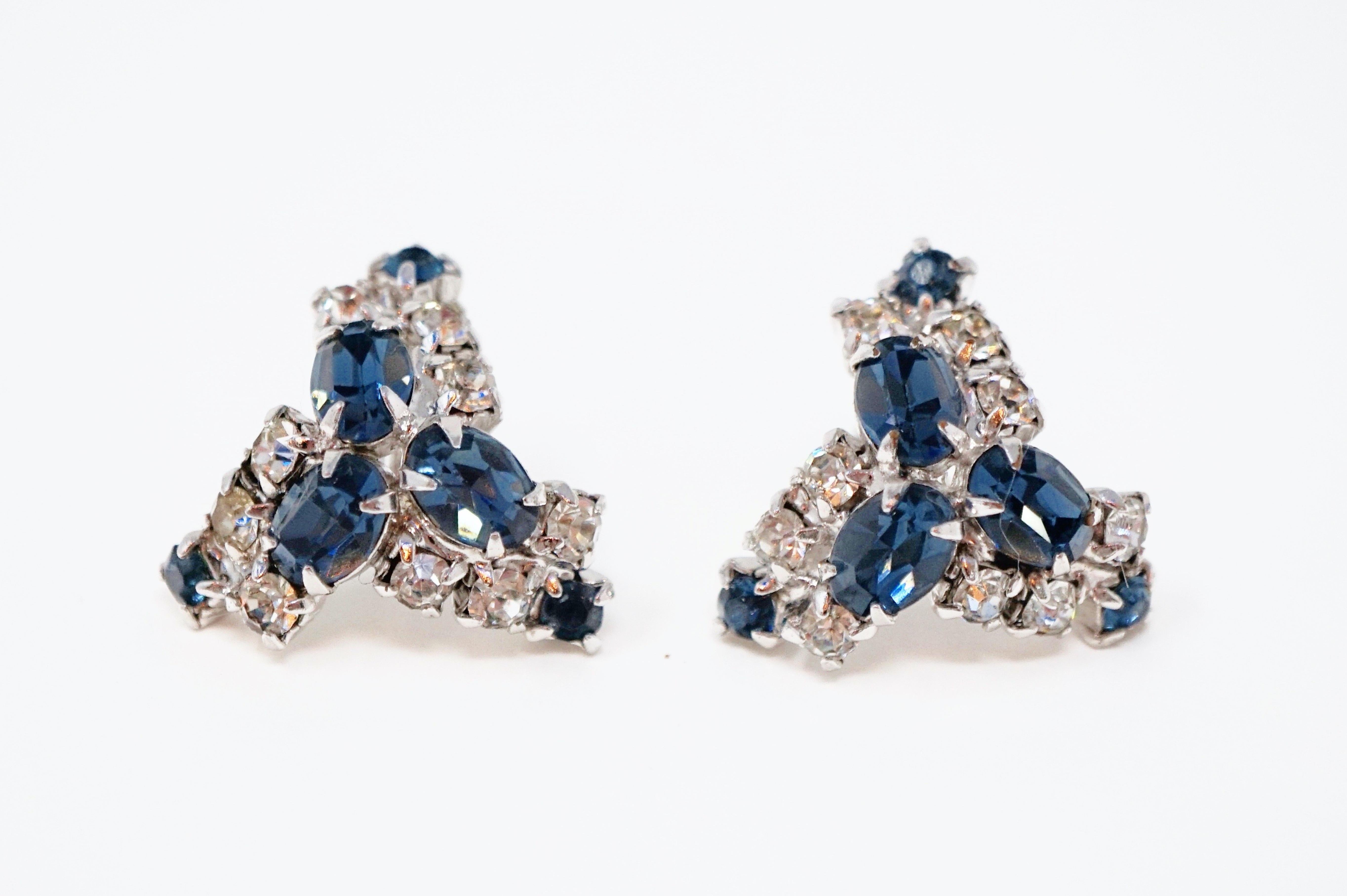 Women's Vintage Sapphire Crystal Rhinestone Earrings, circa 1950s For Sale