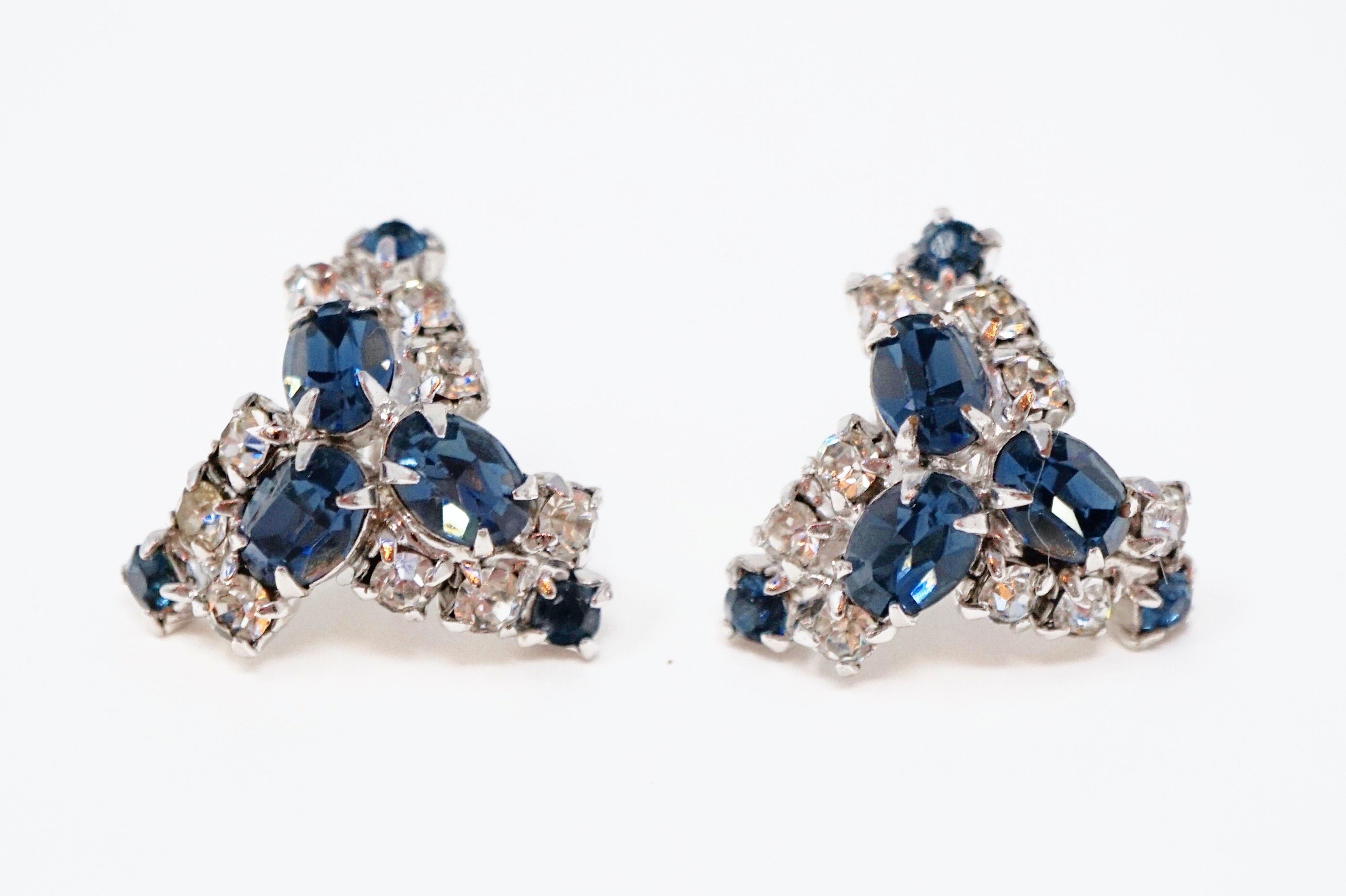 Vintage Sapphire Crystal Rhinestone Earrings, circa 1950s For Sale 1