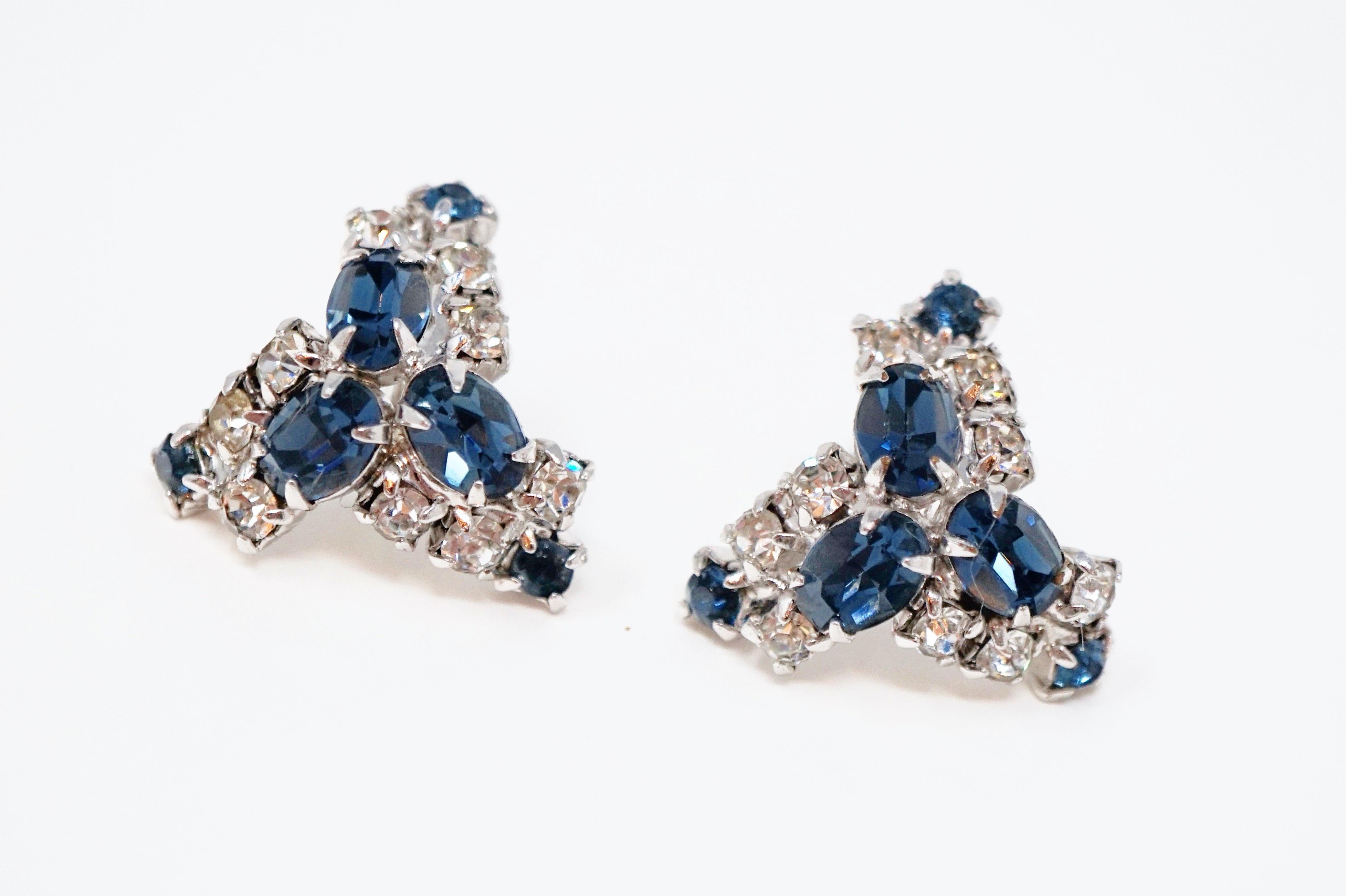 Vintage Sapphire Crystal Rhinestone Earrings, circa 1950s For Sale 2