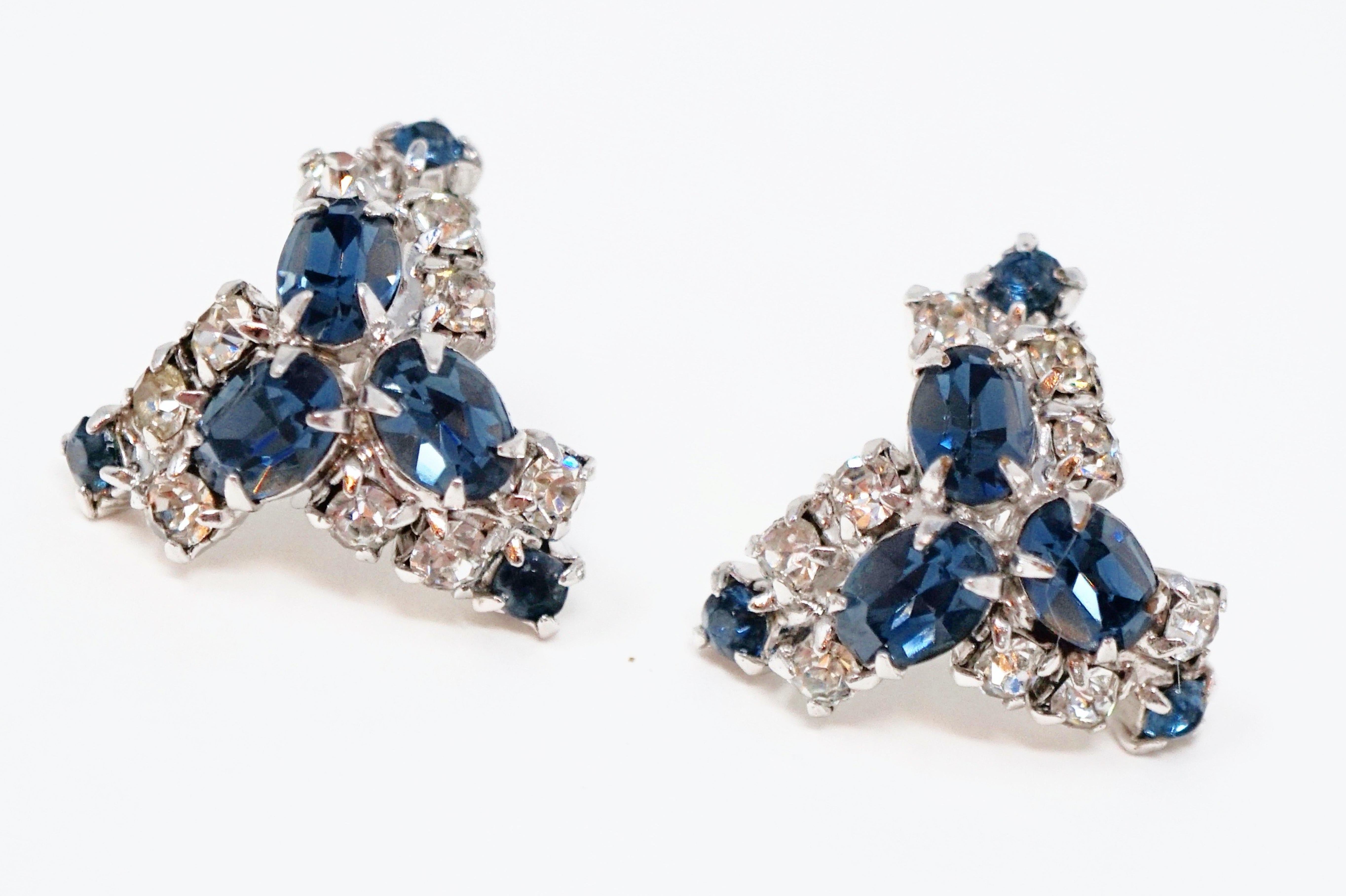 Vintage Sapphire Crystal Rhinestone Earrings, circa 1950s For Sale 3