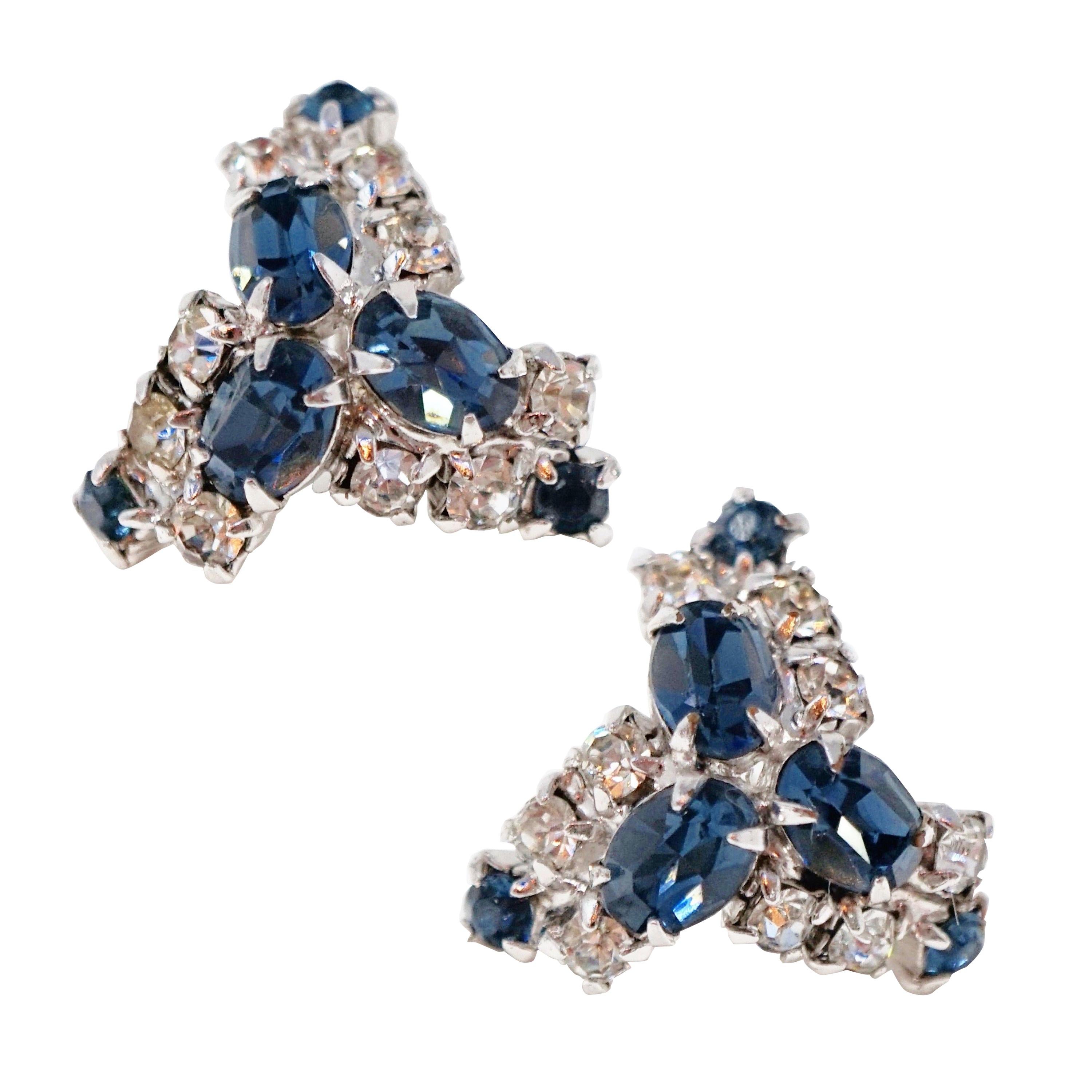 Vintage Sapphire Crystal Rhinestone Earrings, circa 1950s For Sale