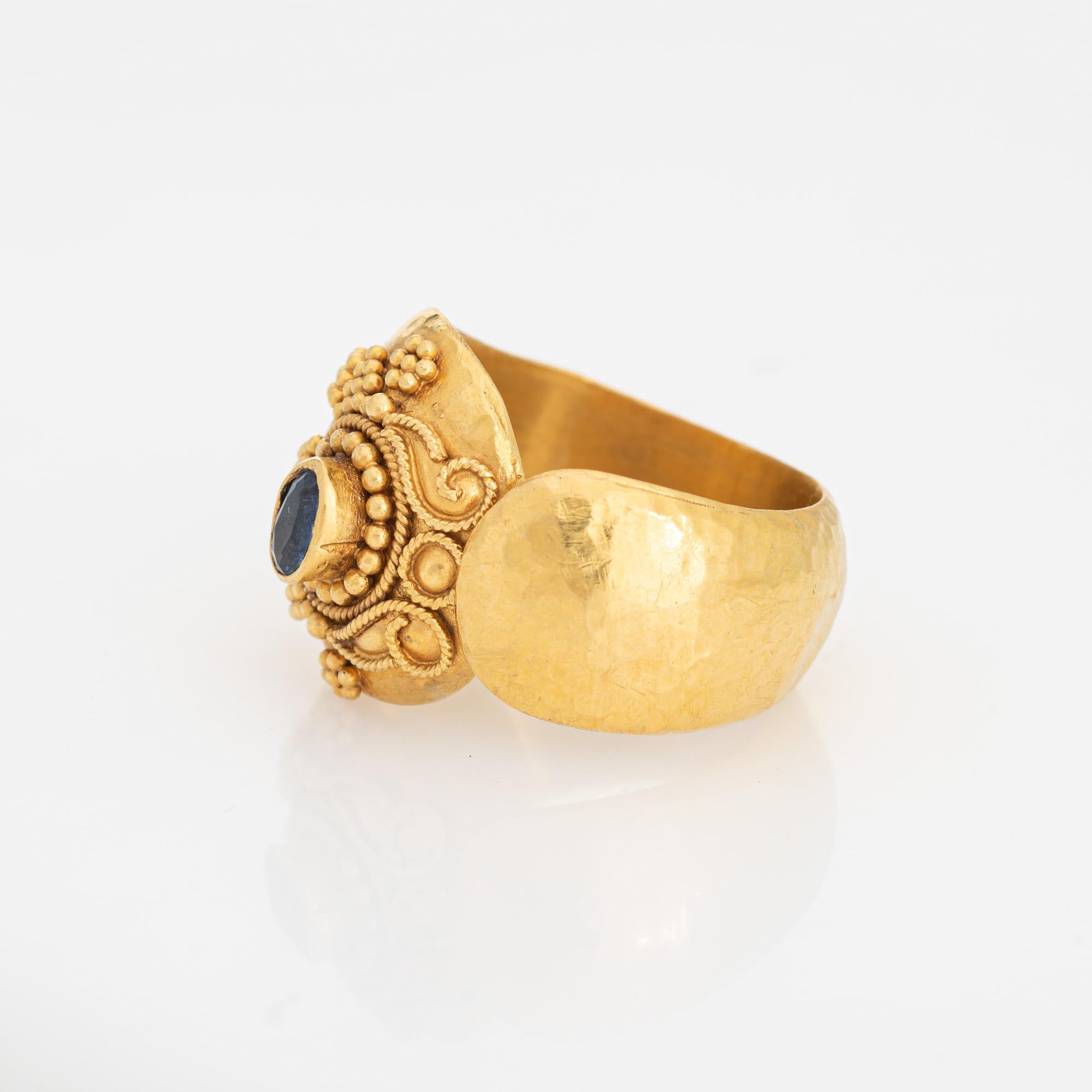 Oval Cut Vintage Sapphire Cuff Ring 22k Yellow Gold Sz 6 Wide Band Greek Jewelry