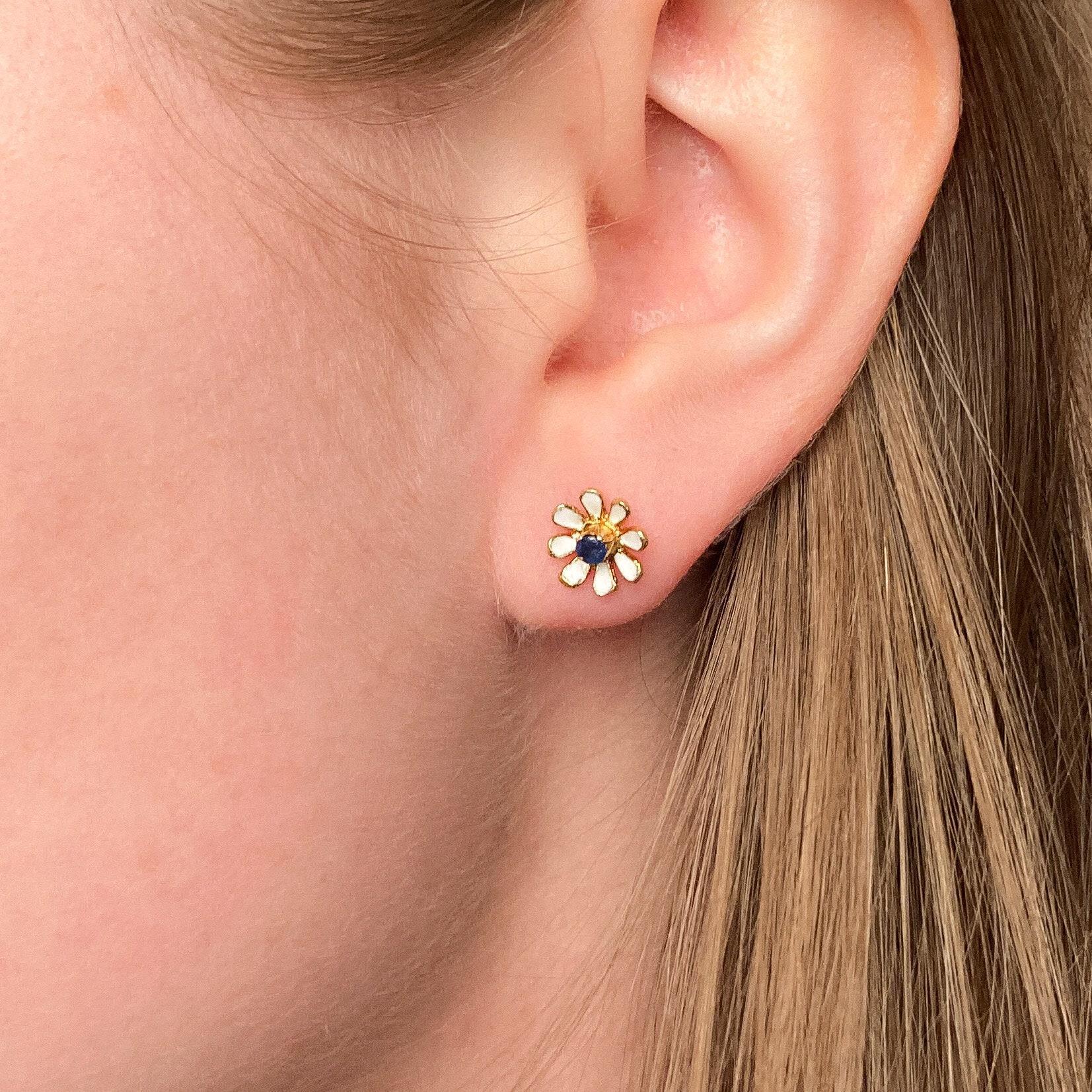 Vintage Sapphire Daisy Ohrringe von 14k Gold im Zustand „Gut“ im Angebot in Lewisburg, PA