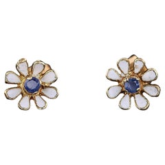 Vintage Sapphire Daisy Earrings of 14k Gold