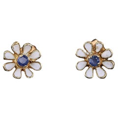 Vintage Sapphire Daisy Ohrringe von 14k Gold
