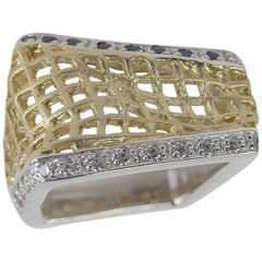 Vintage Sapphire Diamante Sterling Silver Gold Accent Ring Estate Fine Jewelry