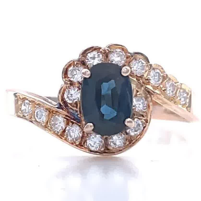 Oval Cut Vintage Sapphire Diamond 14 Karat Rose Gold Ring
