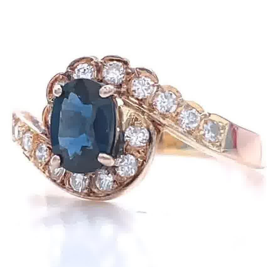 Vintage Sapphire Diamond 14 Karat Rose Gold Ring In Excellent Condition In Beverly Hills, CA