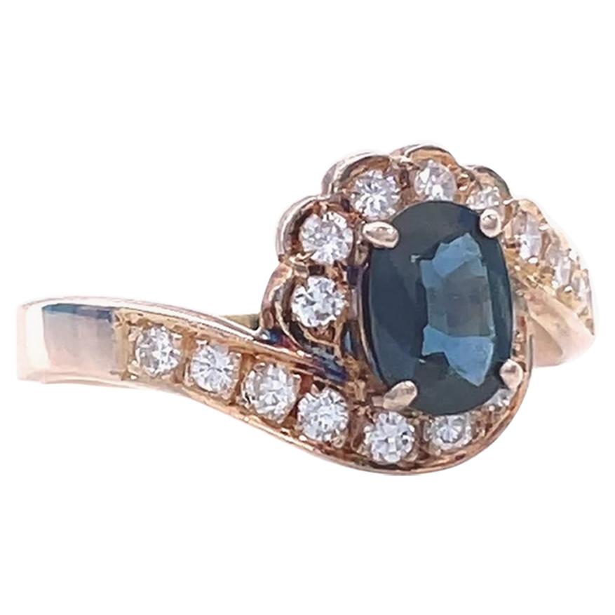 Vintage Sapphire Diamond 14 Karat Rose Gold Ring