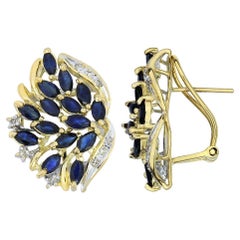 Vintage Sapphire & Diamond 14K Cluster Earrings