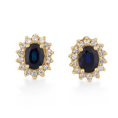 Vintage sapphire diamond 14k gold cluster earrings