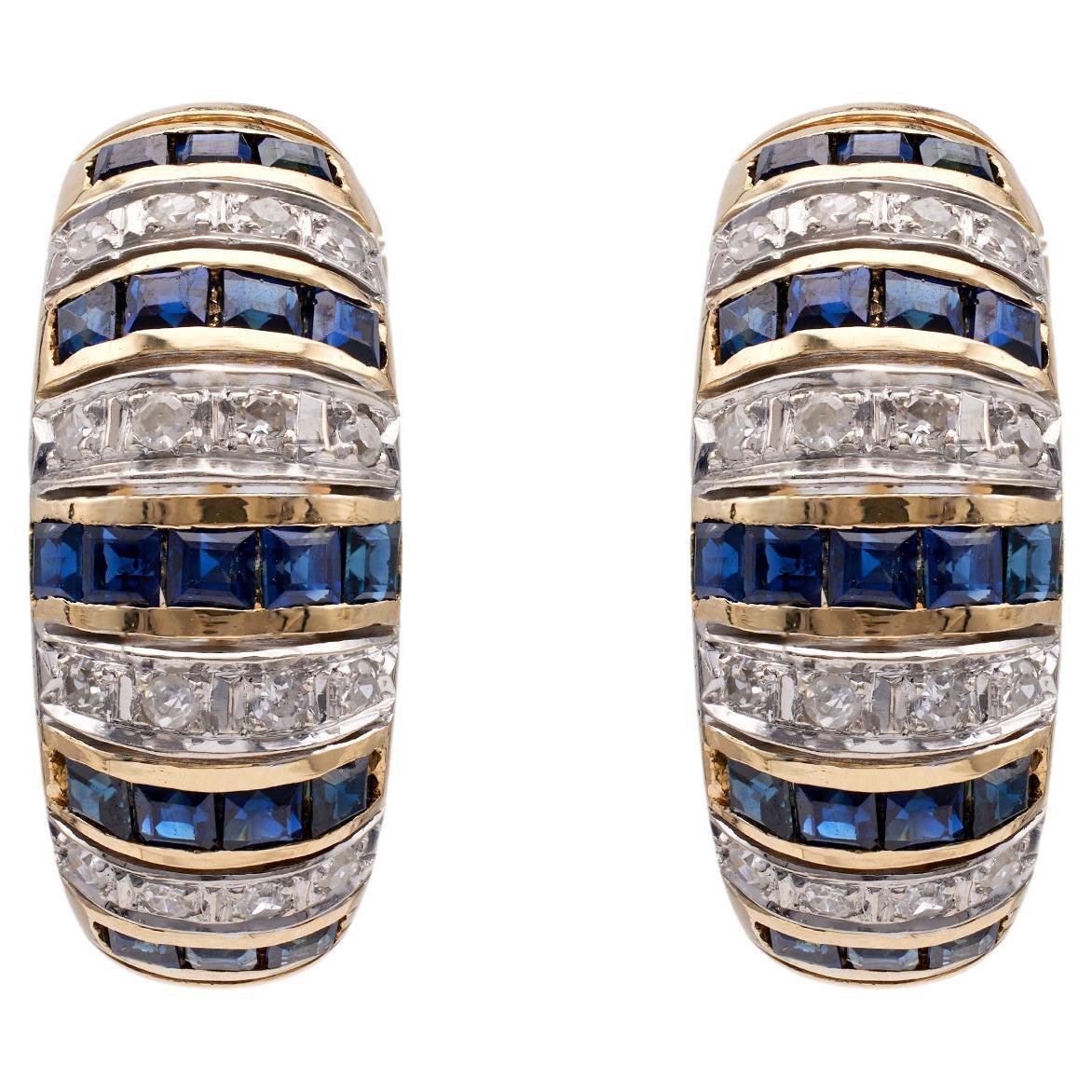 Vintage Sapphire Diamond 14k Gold Earrings For Sale