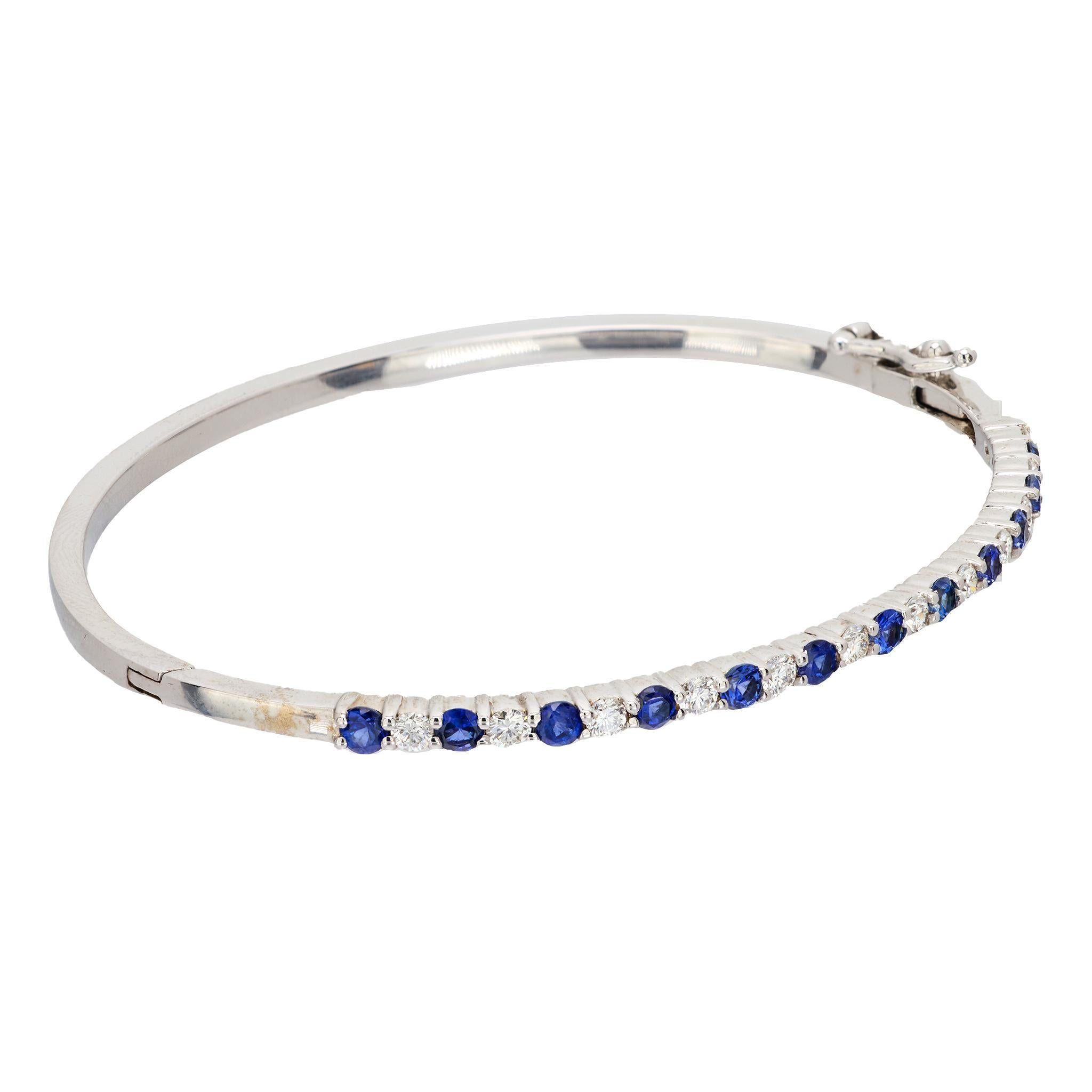Modern Vintage sapphire diamond 14k white gold bangle