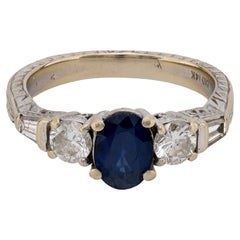 Vintage sapphire diamond 14k white gold ring