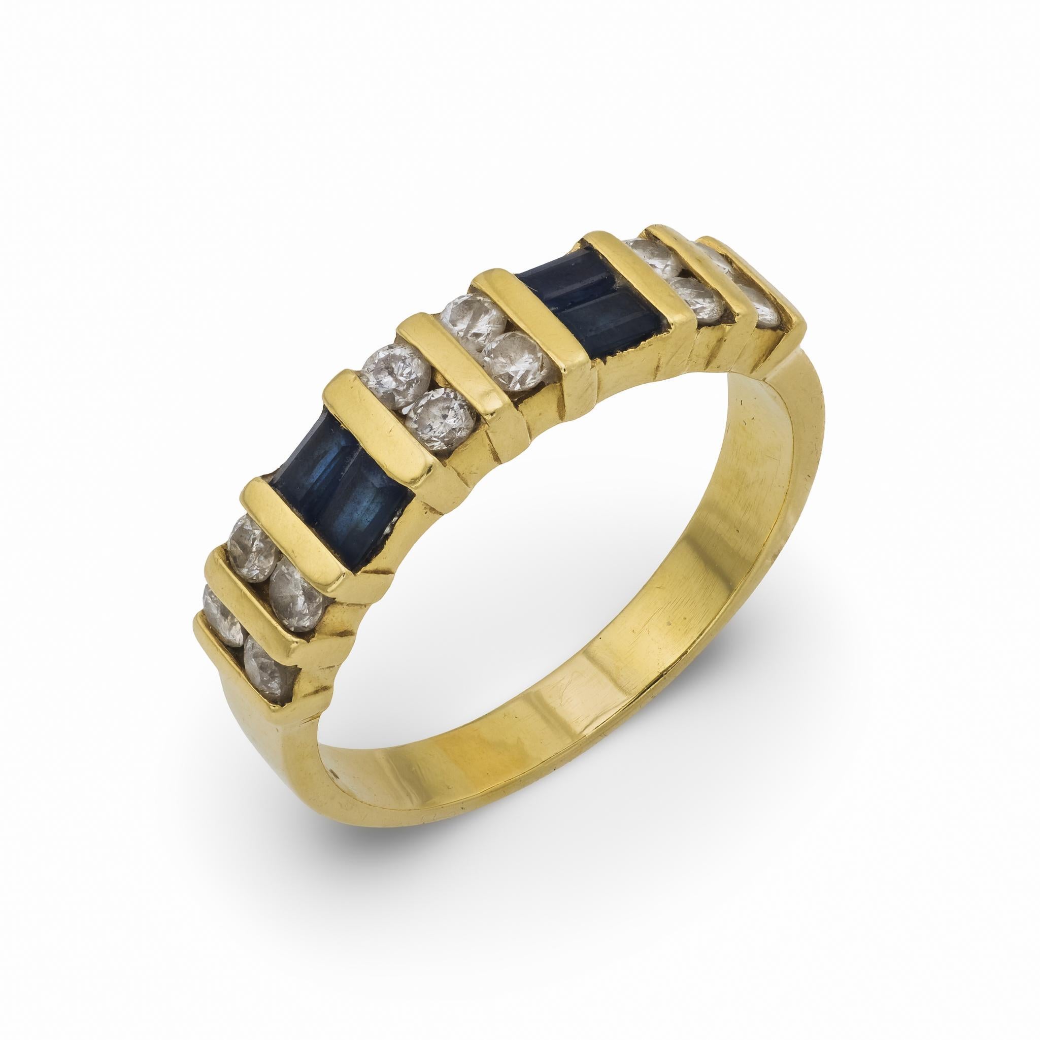 Vintage sapphire diamond 14k yellow gold band