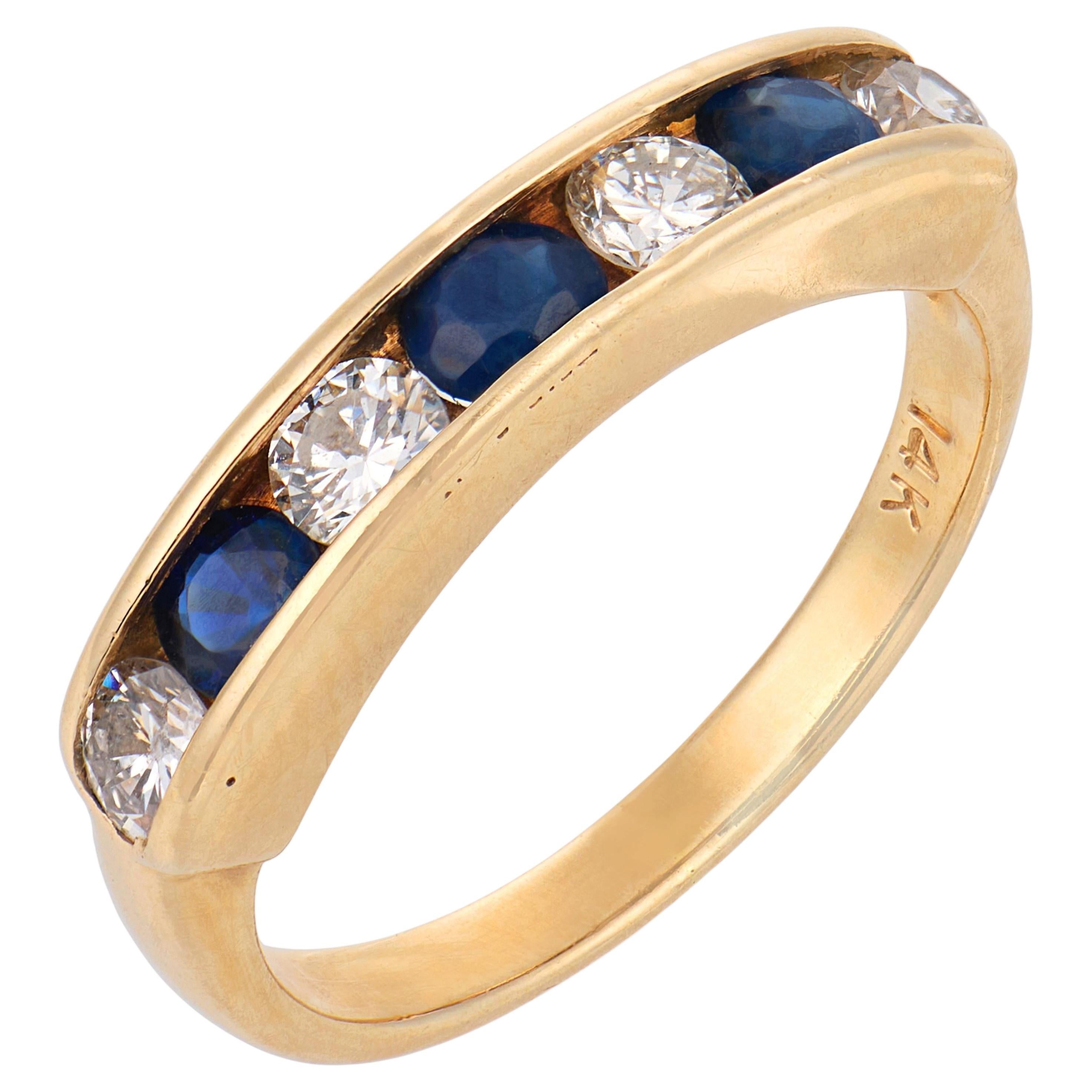 Vintage Saphir Diamant 14k Gelbgold Band Ring