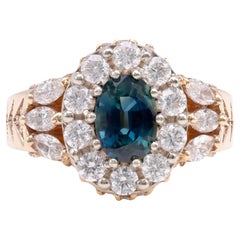 Vintage Sapphire Diamond 14K Yellow Gold Cluster Ring