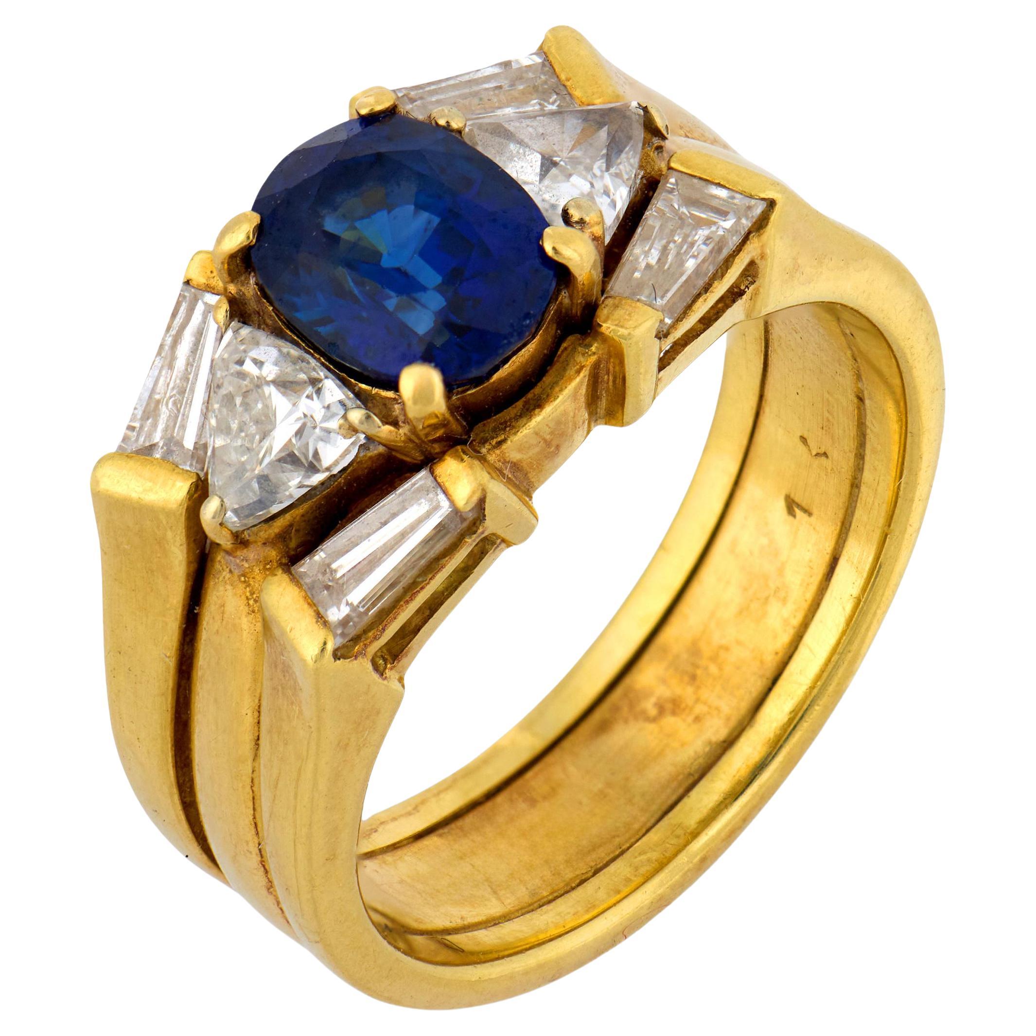 Vintage Saphir Diamant 14k Gelbgold Verlobungsring im Angebot