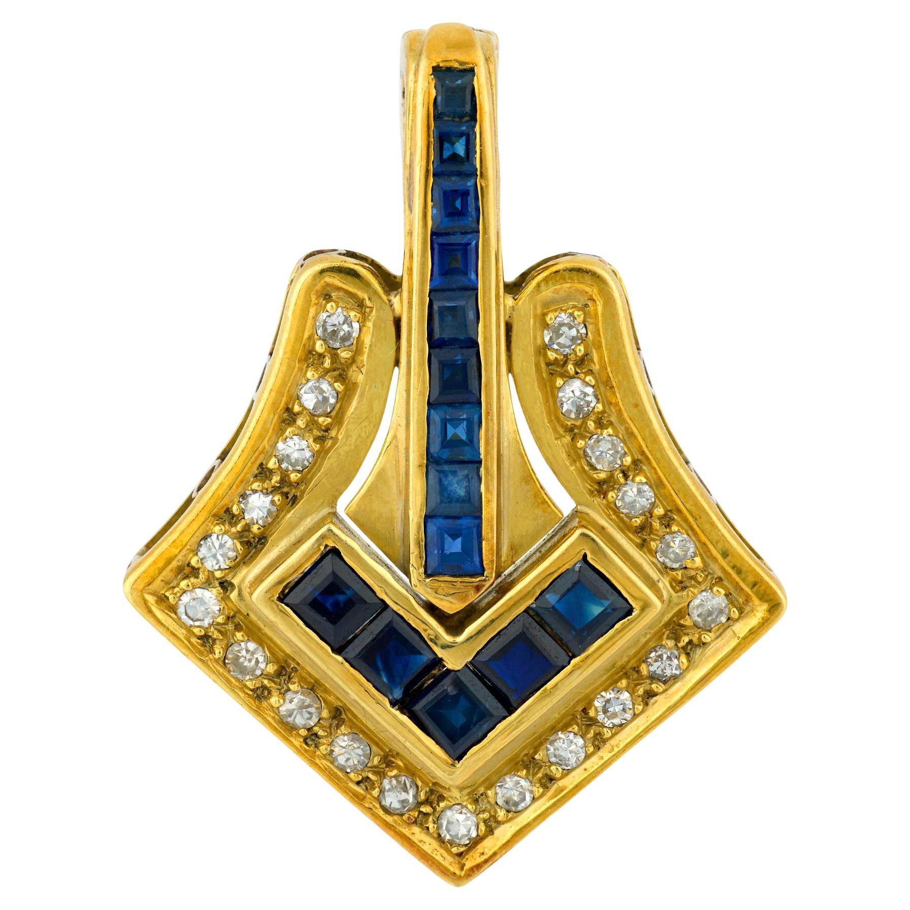 Vintage sapphire diamond 14k yellow gold pendant
