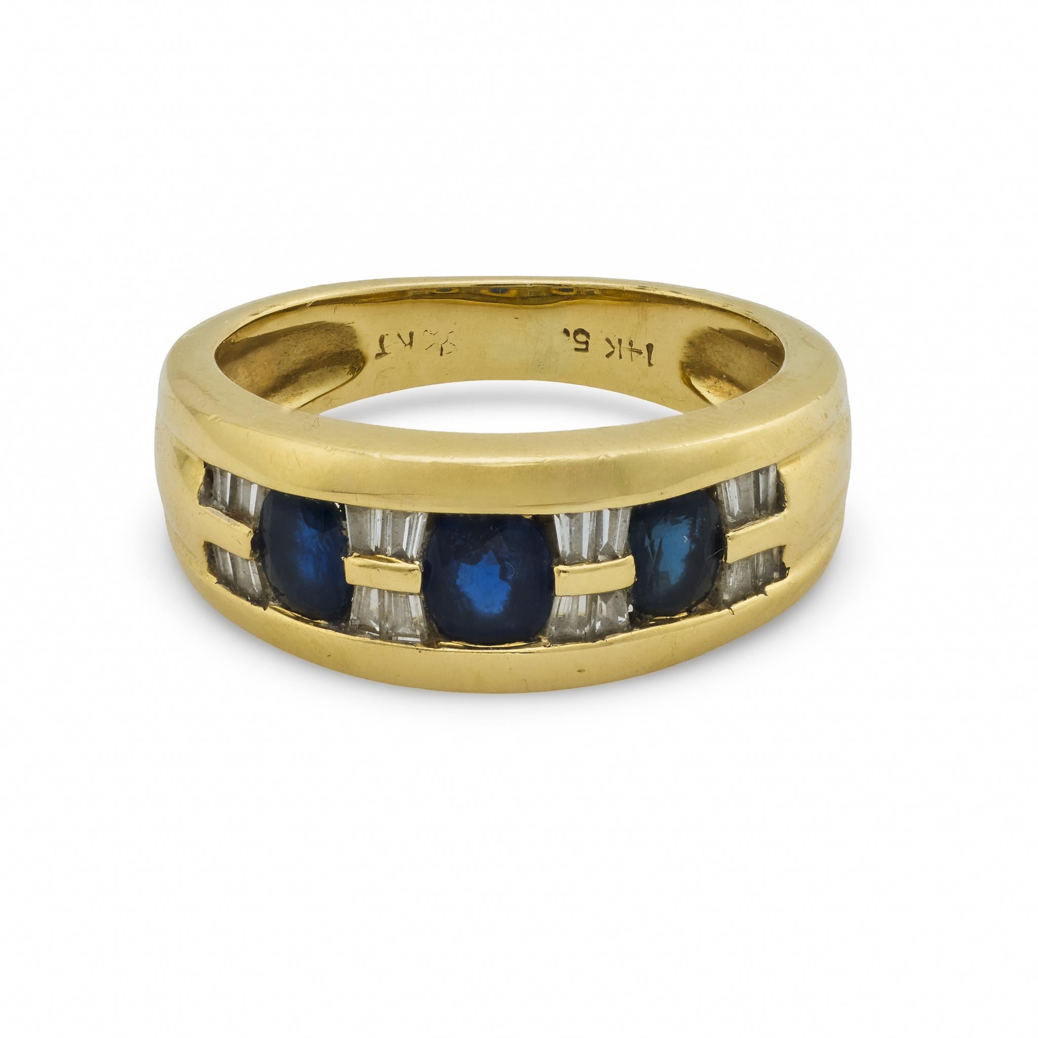 Contemporain Bague vintage en or jaune 14k avec saphir et diamant en vente