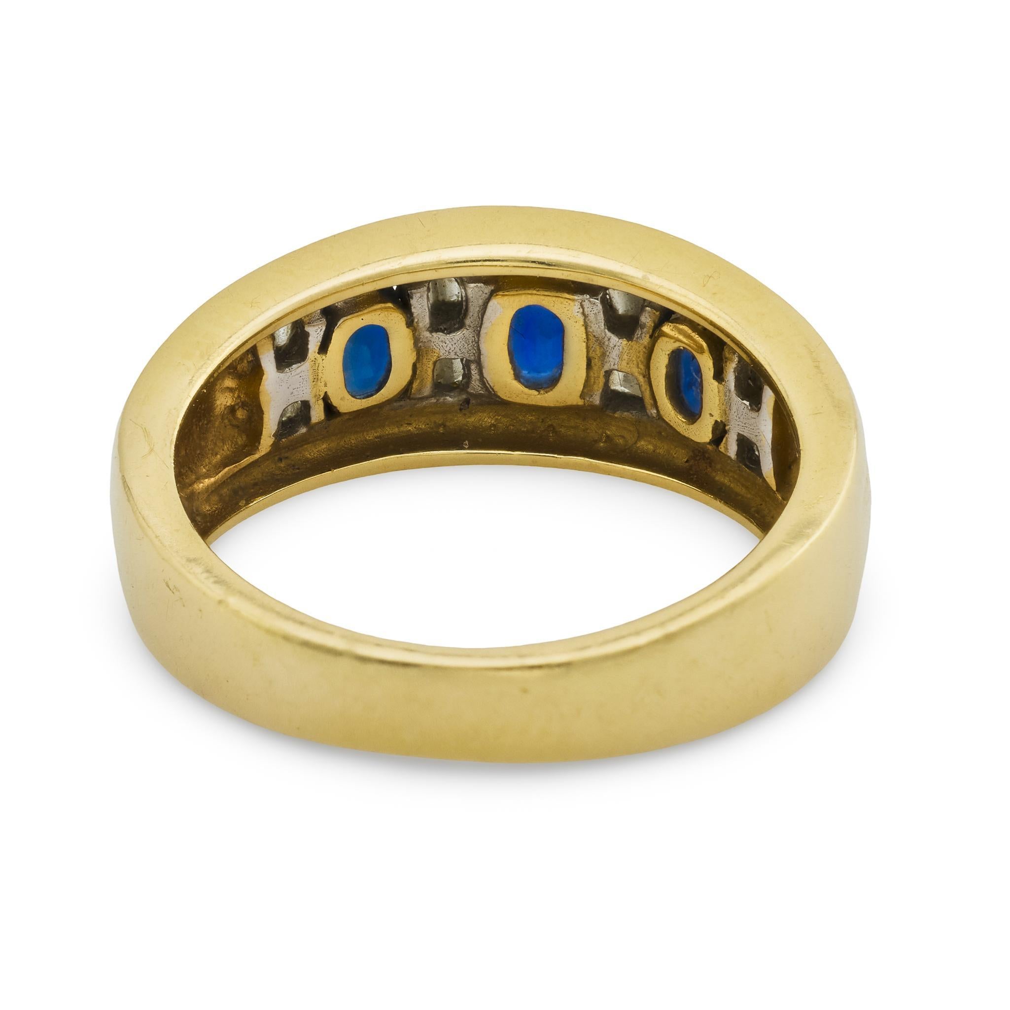 Bague vintage en or jaune 14k avec saphir et diamant Bon état - En vente à Beverly Hills, CA
