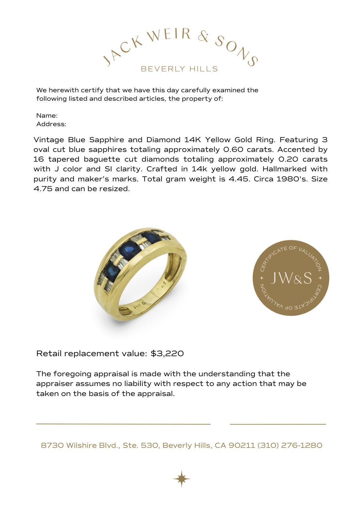 Bague vintage en or jaune 14k avec saphir et diamant en vente 1