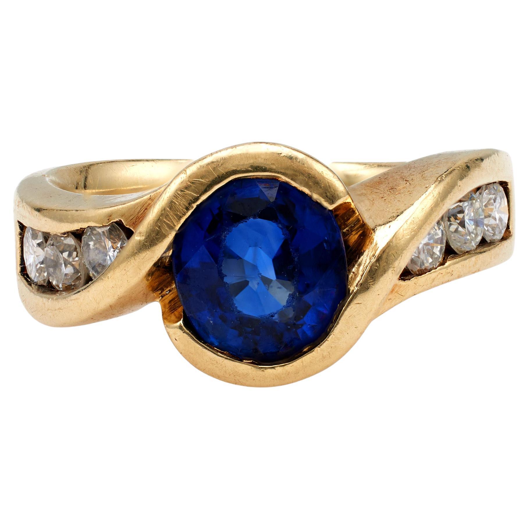 Vintage Sapphire Diamond 14k Yellow Gold Ring For Sale