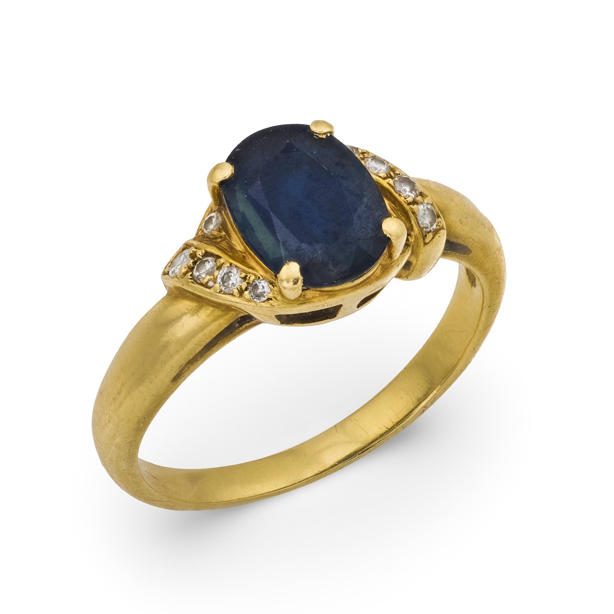 Bague vintage en or jaune 14k avec saphir et diamant