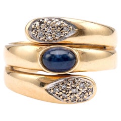 Vintage 14K Gelbgold Schlangen-Wickelring mit Saphir und Diamant
