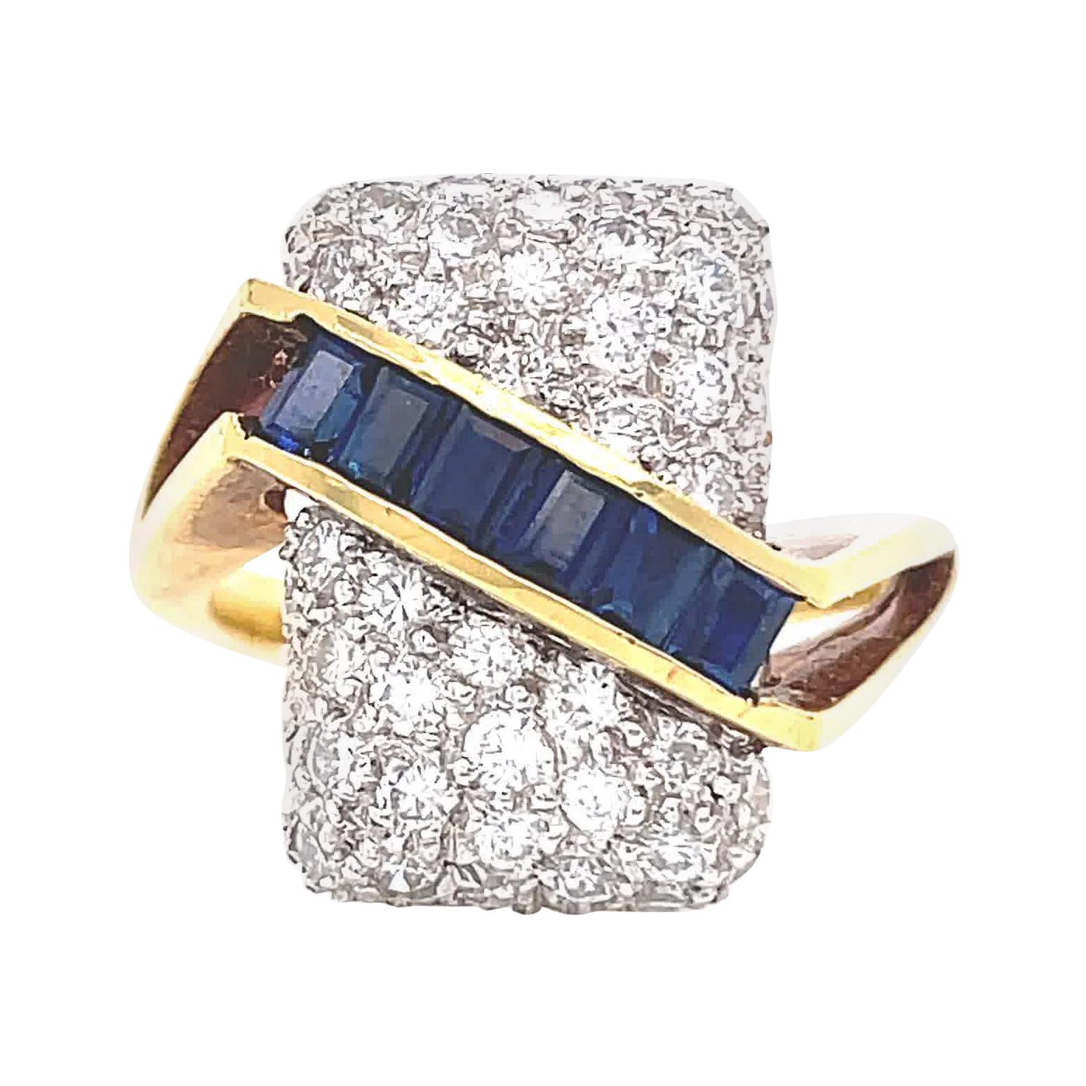 Vintage Saphir Diamant 18 Karat Gold Ring