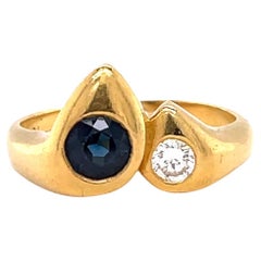 Vintage Sapphire Diamond 18 Karat Gold Snake Ring