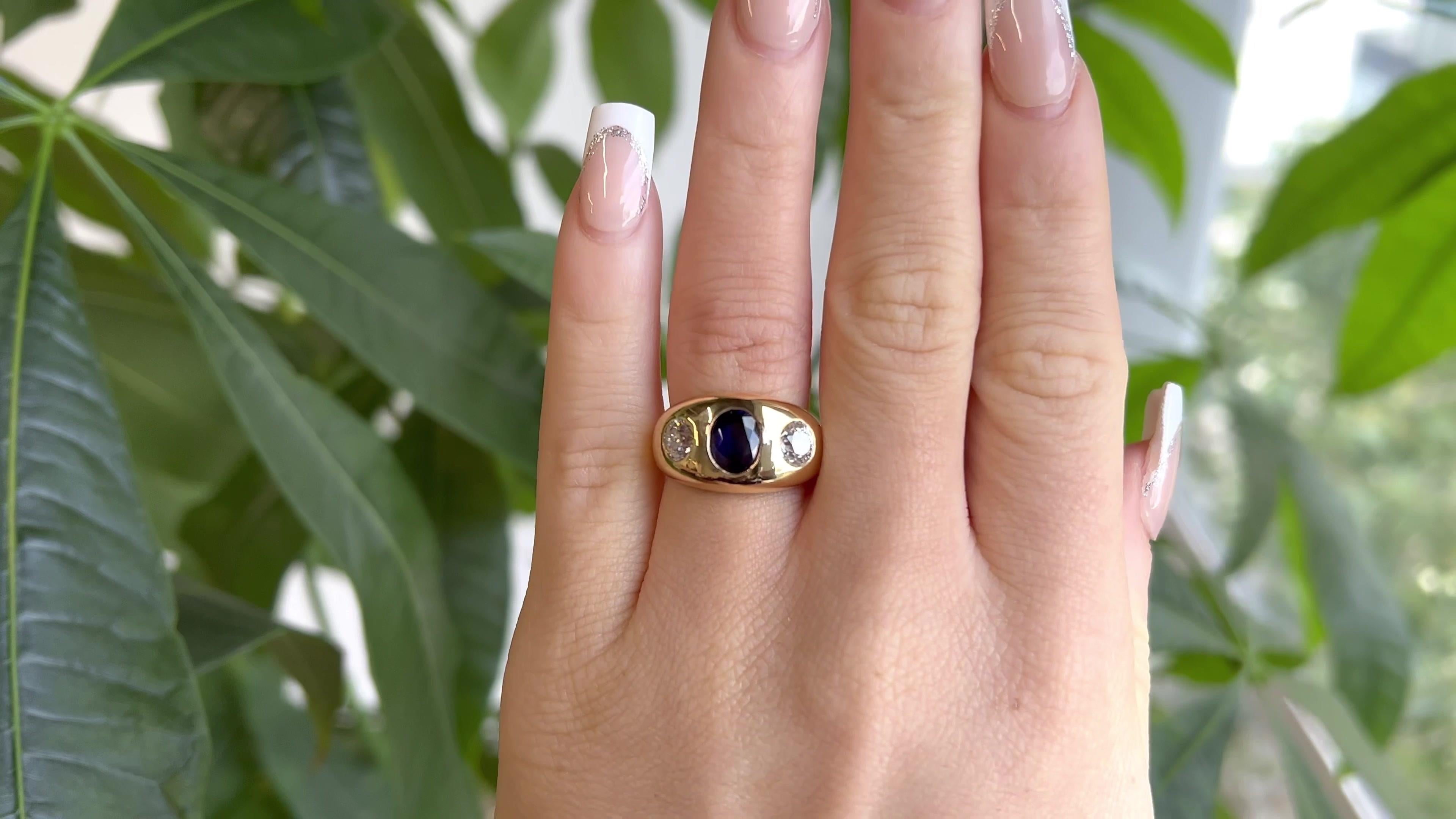 Vintage Saphir-Diamant-Ring aus 18 Karat Gold mit drei Steinen (Alteuropäischer Schliff)