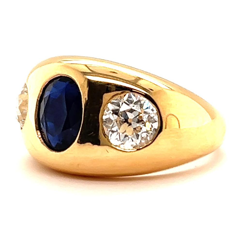 Vintage Saphir-Diamant-Ring aus 18 Karat Gold mit drei Steinen für Damen oder Herren
