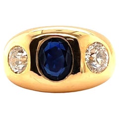 Vintage Sapphire Diamond 18 Karat Gold Three Stone Ring