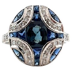 Vintage Sapphire Diamond 18 Karat White Gold Dinner Ring Vintage Sapphire Diamond 18 Karat White Gold Dinner Ring
