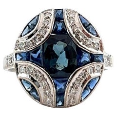 Vintage Sapphire Diamond 18 Karat White Gold Dinner Ring