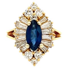 Vintage Sapphire Diamond 18 Karat Yellow Gold Cluster Ring