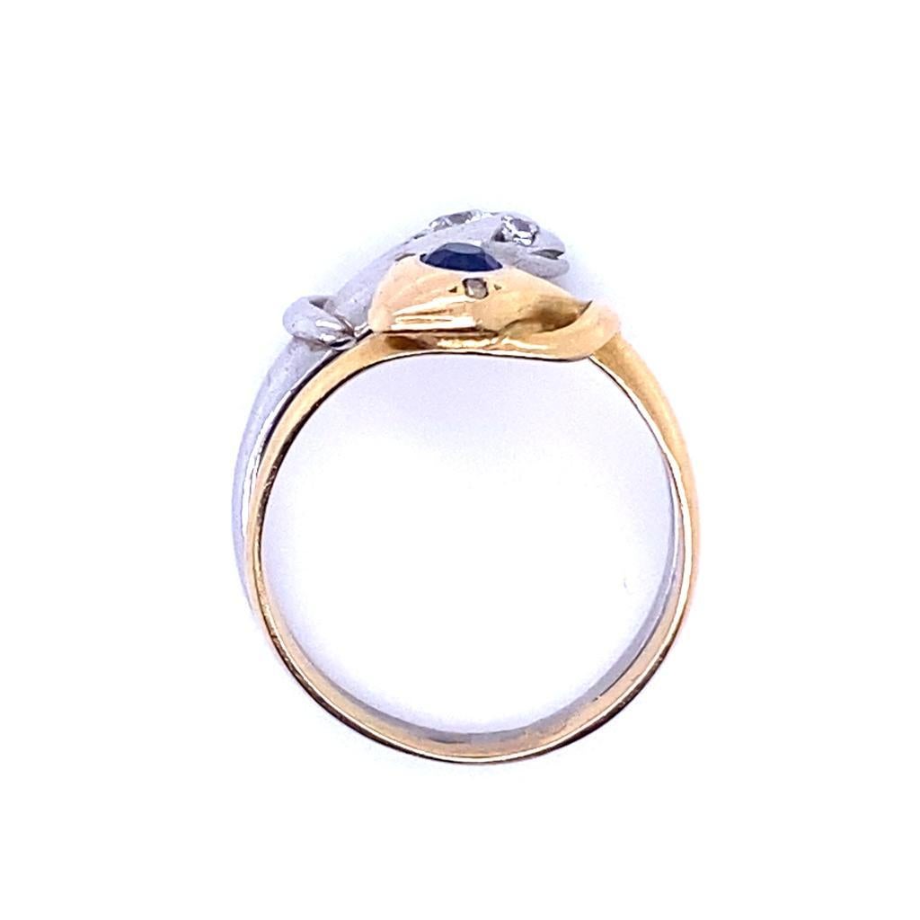 Women's or Men's Vintage Sapphire Diamond 18 Karat Yellow Gold Platinum Snake Ring, Circa 1960 For Sale