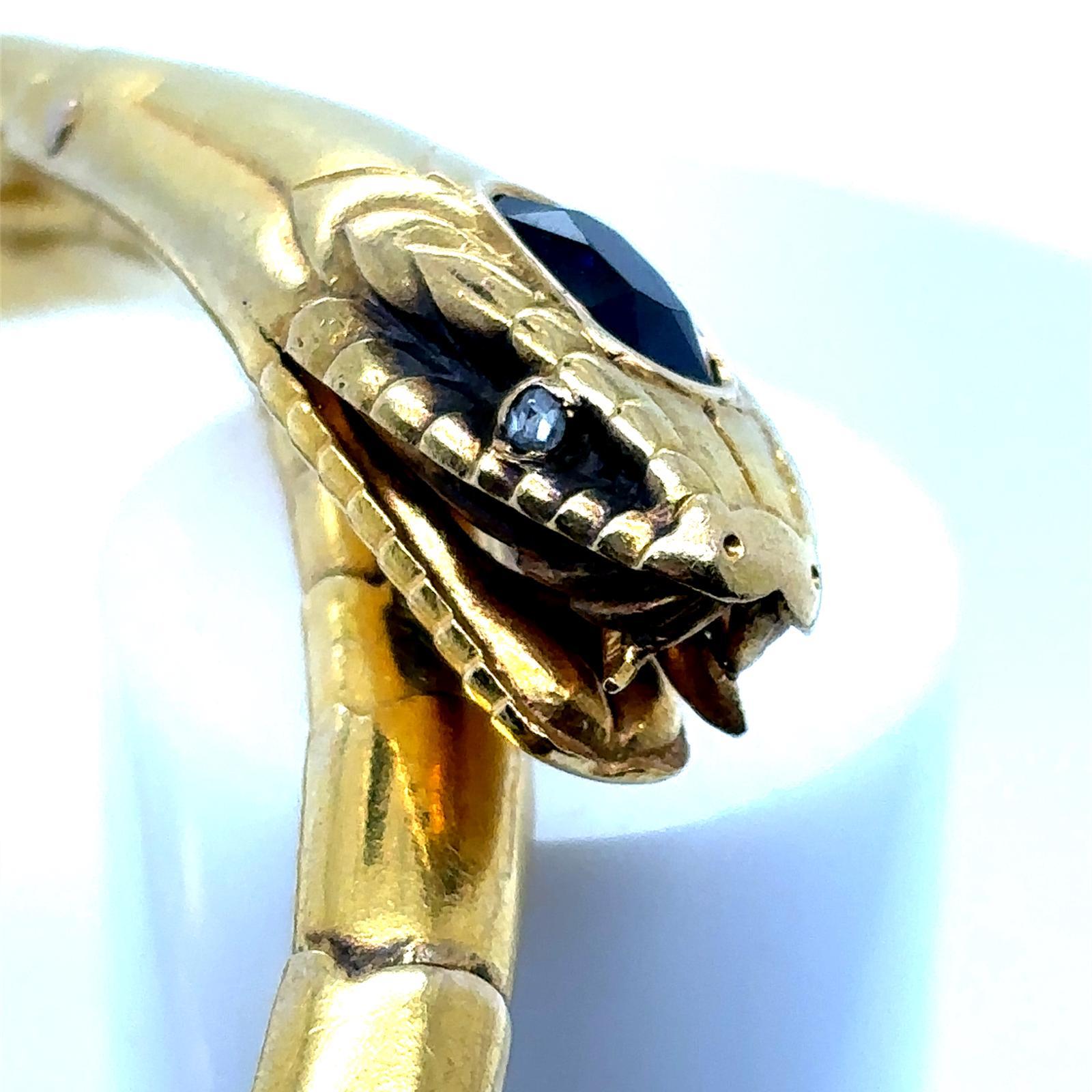 Vintage Sapphire Diamond 18 Karat Yellow Gold Snake Flexible Bracelet For Sale 5