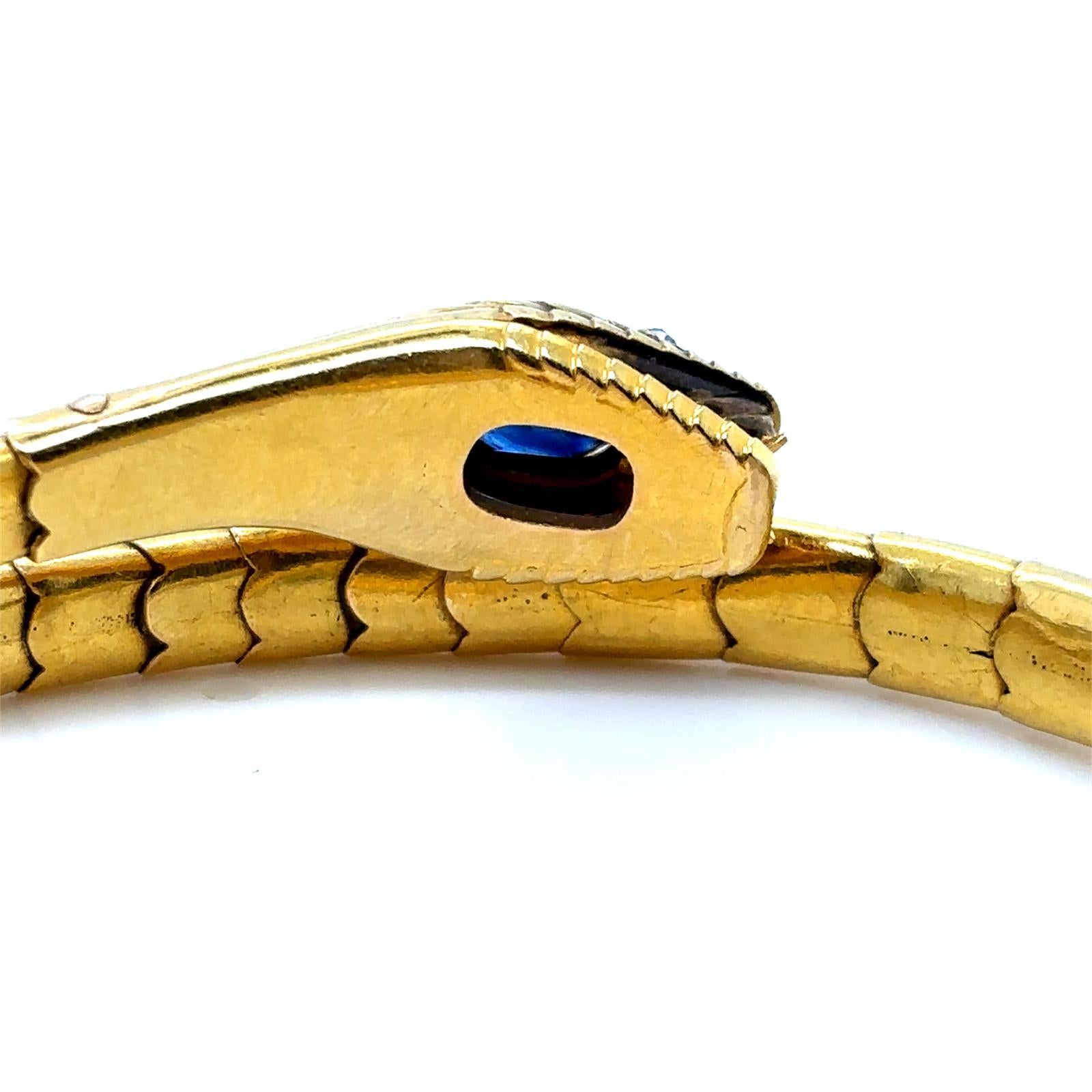 Vintage Sapphire Diamond 18 Karat Yellow Gold Snake Flexible Bracelet For Sale 8