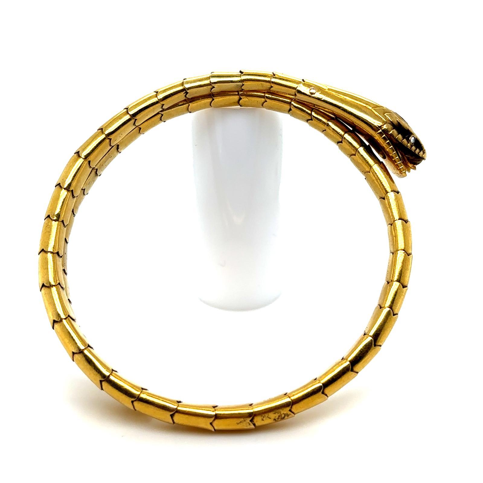Retro Vintage Sapphire Diamond 18 Karat Yellow Gold Snake Flexible Bracelet For Sale