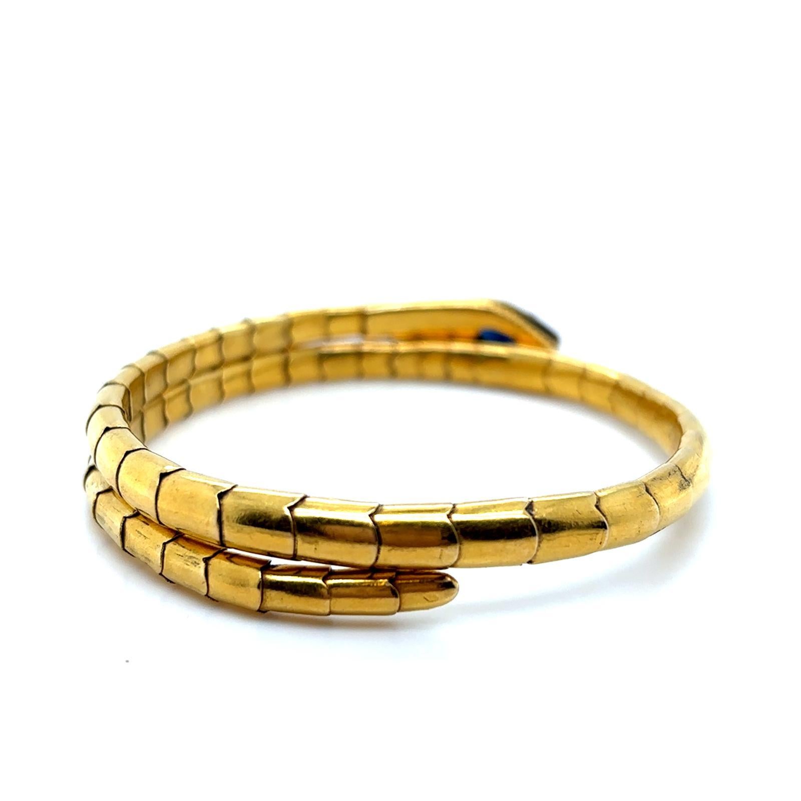Vintage Sapphire Diamond 18 Karat Yellow Gold Snake Flexible Bracelet In Good Condition For Sale In London, GB
