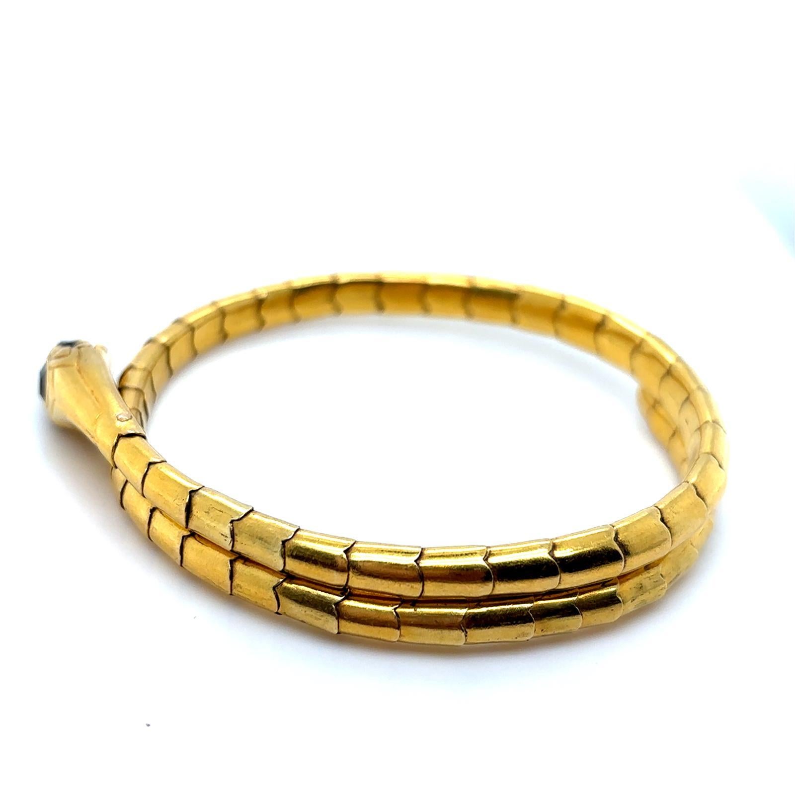 Women's or Men's Vintage Sapphire Diamond 18 Karat Yellow Gold Snake Flexible Bracelet For Sale