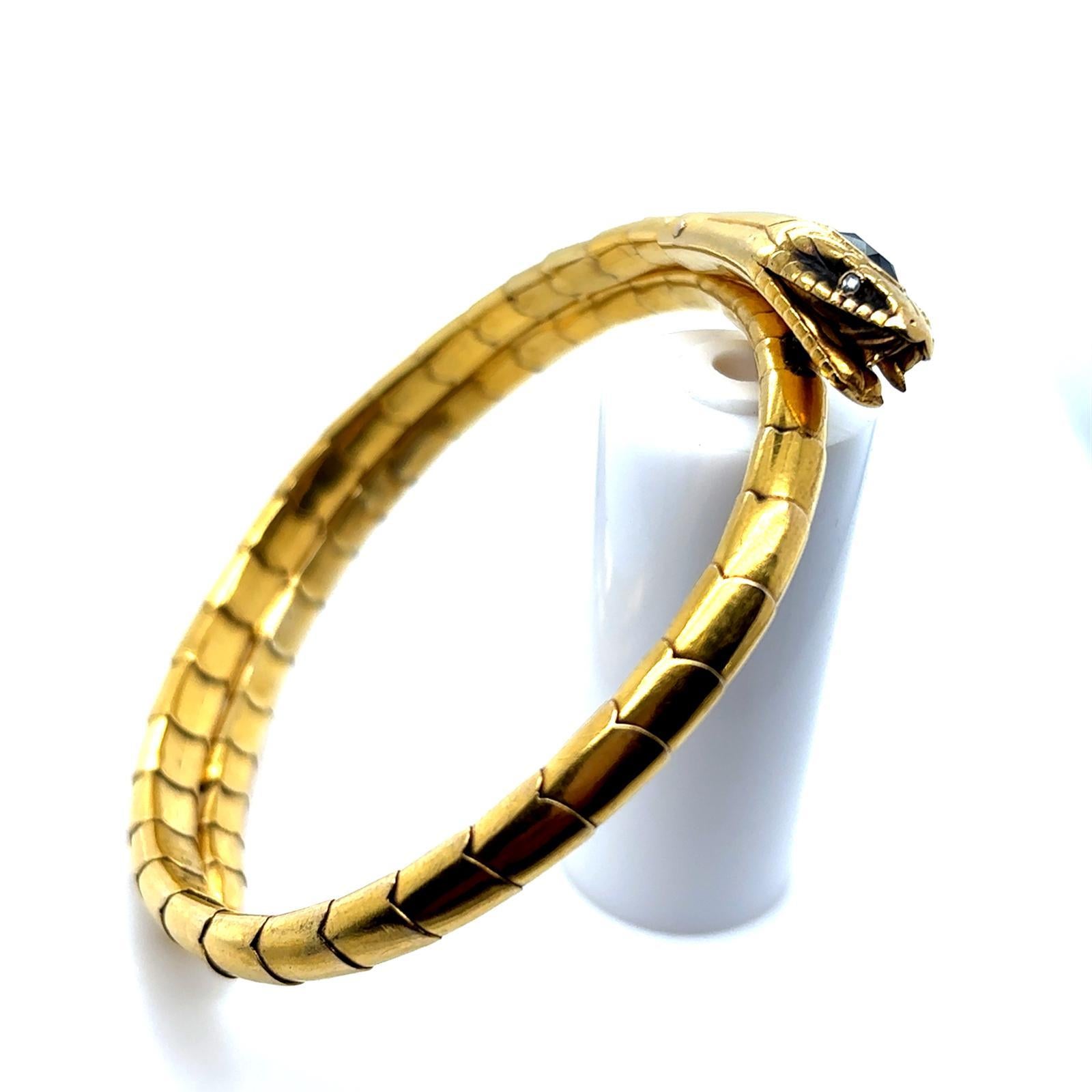 Vintage Sapphire Diamond 18 Karat Yellow Gold Snake Flexible Bracelet For Sale 3