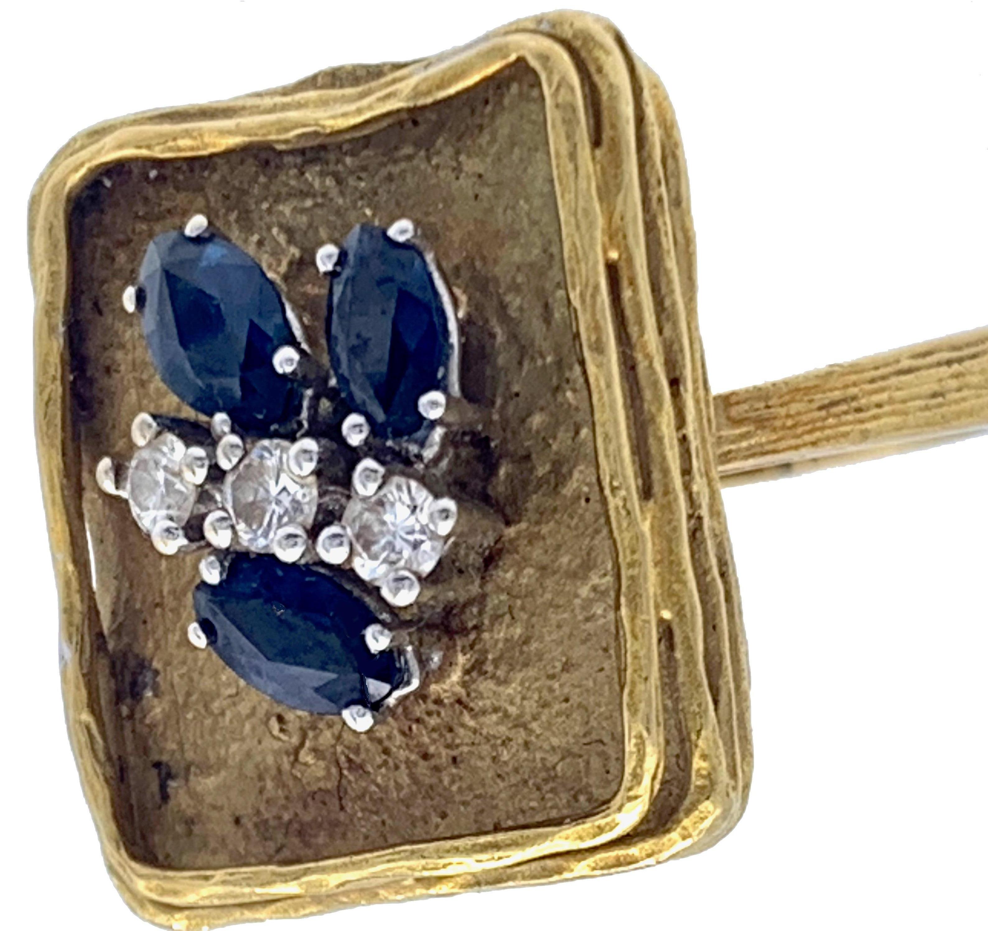 Vintage Sapphire Diamond 18 Karat Yellow Gold White Gold Fashion Cocktail Ring 1
